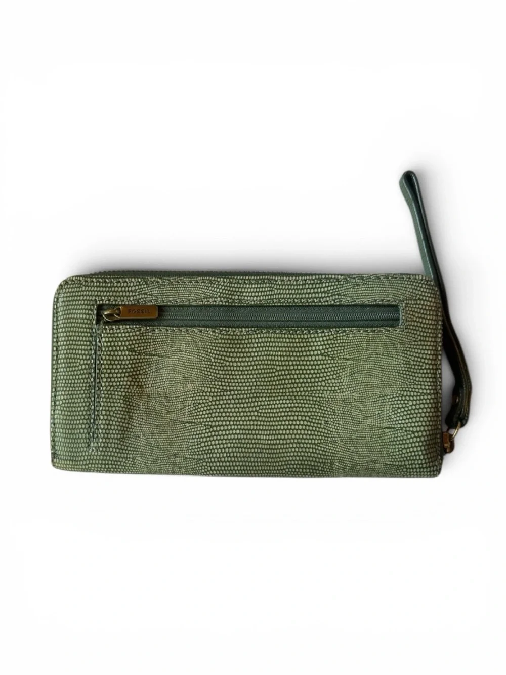 Fossil Jori Zip Clutch in Chive Green Lizard